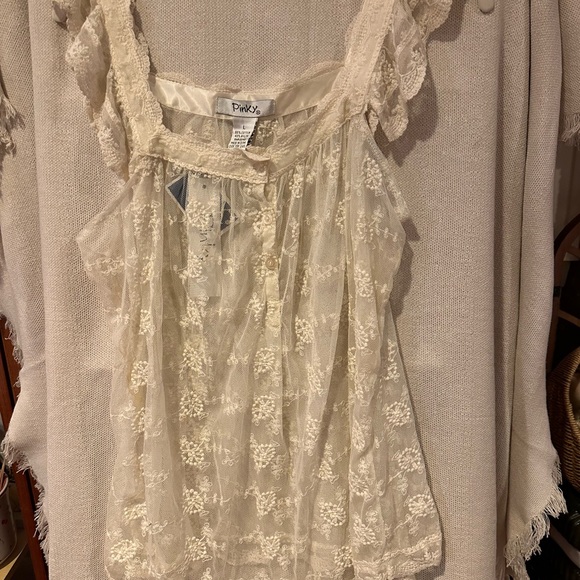 Y2K NWT Lace Sheer Babydoll Cream Lace Camisole: Junior L - Picture 1 of 3